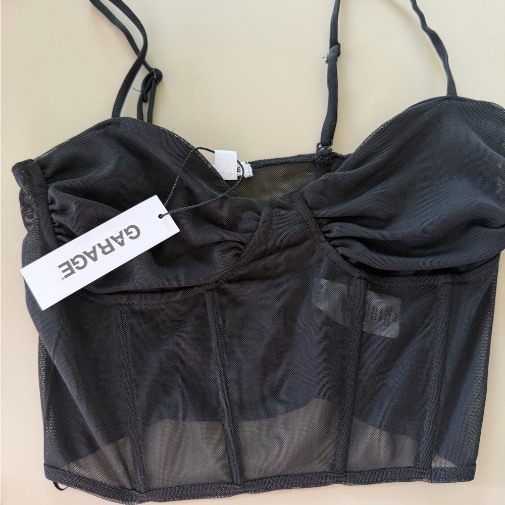GARAGE Black Mesh Bustier Top